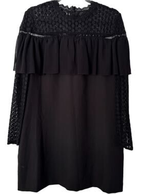 KENSIE Womens Black Ruffled Eyelet Lace Shift Dress Sz L